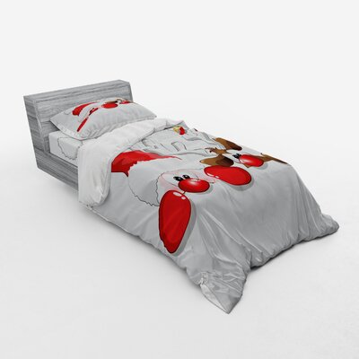 Christmas Funny Christmas Santa Claus and Reindeer Peeking Cartoon Humor Duvet Cover Set -  Ambesonne, bsnev_39806_twin