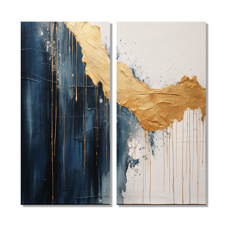 «Waves Of Joy Minimal Nova» bleu et or - impressions sur toile modernes dorées, H 32 po x l 32 po, Toile tendue