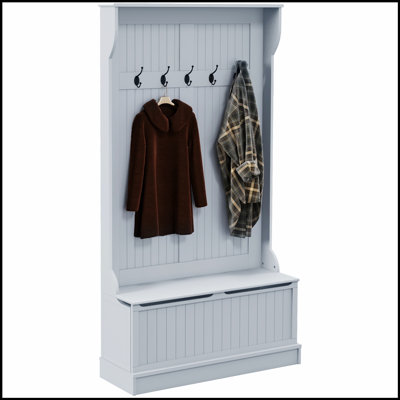 38-Inch 3-In-1 Entryway Hall Tree with Storage Bench, Coat Rack, and Shoe Organizer, Gray