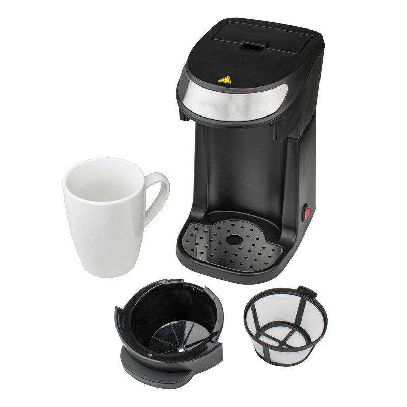 Cafetière à portion unique avec tasse, filtre réutilisable et facile à nettoyer, noir