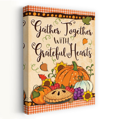 Gather Together - Contemporary Thanksgiving Typography Gather Together With Grateful Hearts Pumpkins And Pie Art