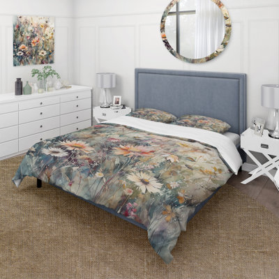 Orange Green Daisy Tranquility - Daisy Duvet Cover Set - Microfiber Polyester