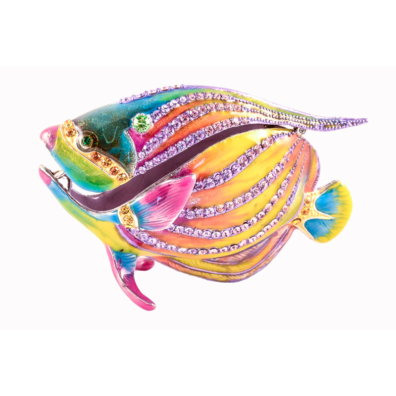 Boîte à bibelots Angel Fish fabriquée avec des cristaux autrichiens et un émail coloré