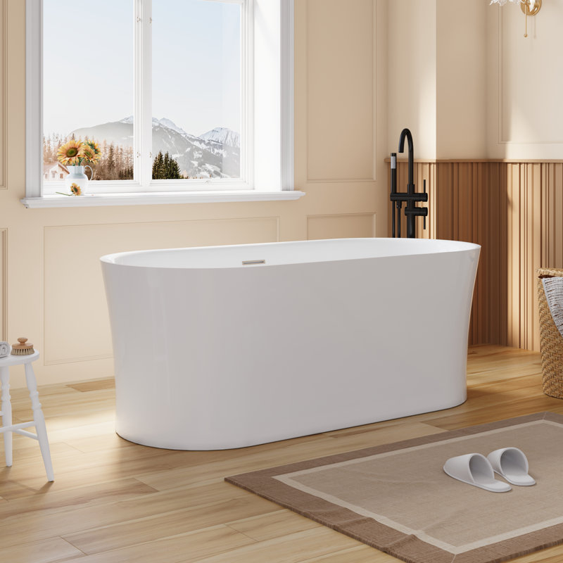 Baignoire profonde autoportante 100% acrylique pure 67 "avec drain chromé et trop-plein 87GAL TB-ED-150