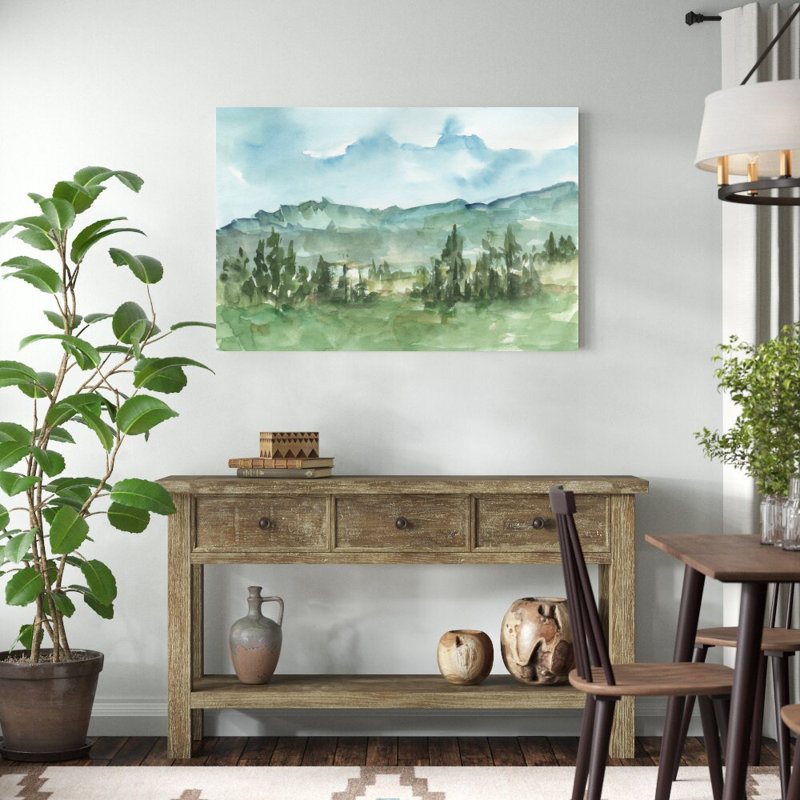 «Stand of Evergreen I» par Ethan Harper - peinture sur toile tendue, H 32 po x l 48 po