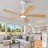 52 Inch Ceiling Fans with Lights and Remote Control, Wood Ceiling Fan for Patios Bedroom, Outdoor White Ceiling Fan with Lights, Noiseless DC Motor, Dimmable LED, 5 Solid Wood Blades-111884354-111884355-111884357