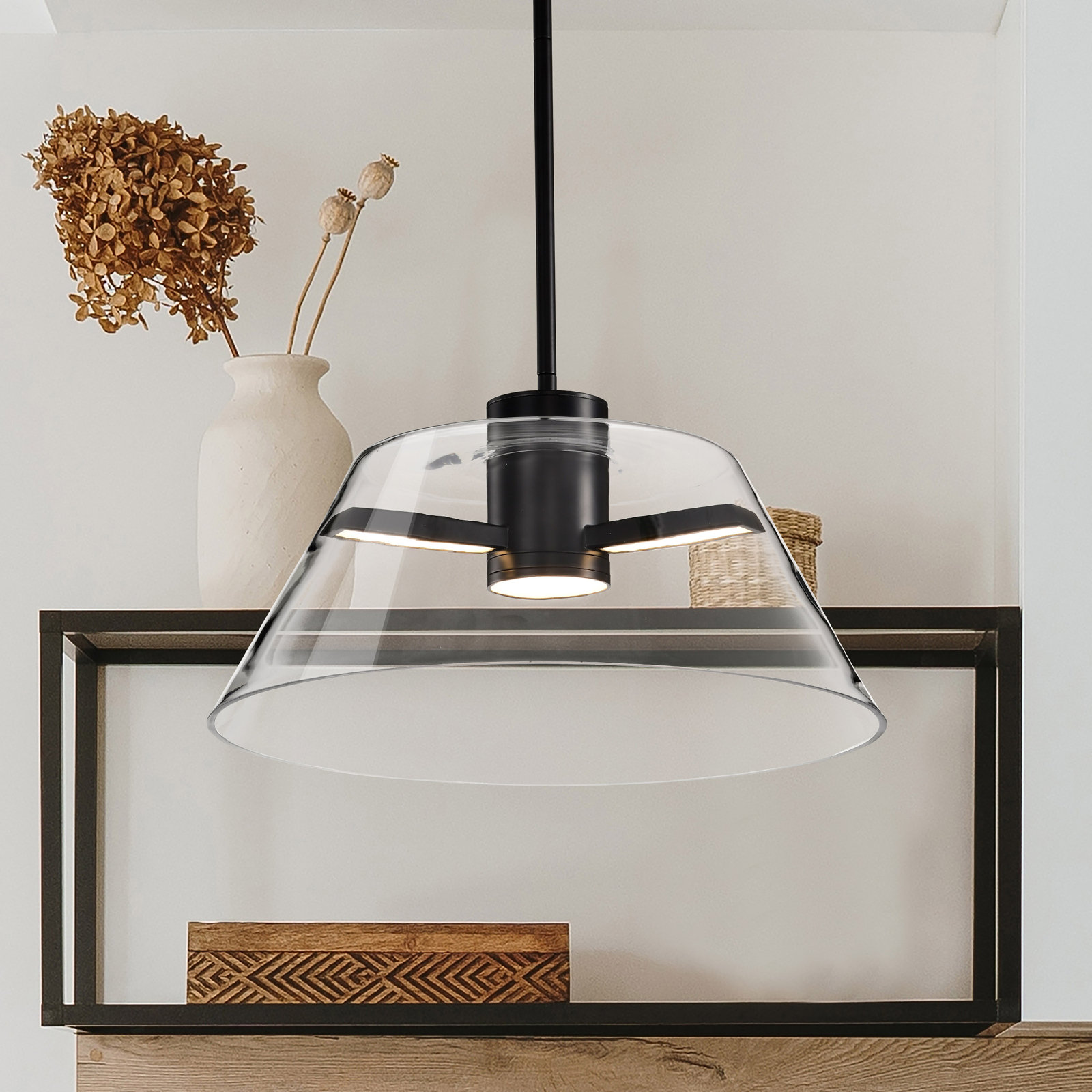 Sinclair Dimmable Glass Single Light Pendant, 46.51" H x 17" W x 17" D, Matte Black