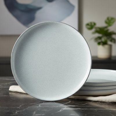 Assiettes à dîner de qualité supérieure Proclaim Series, en céramique grise et blanche de 4 pièces de 10 pouces, convient au repas quotidien, compatible avec divers aliments allant au micro-ondes et au lave-vaisselle