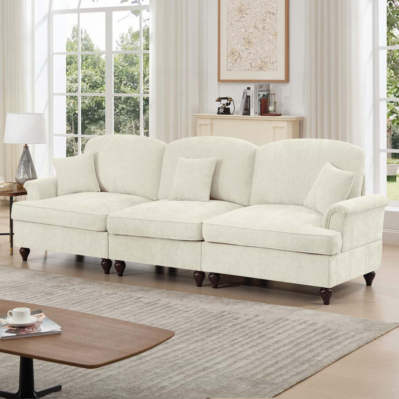 Très grand canapé deux places Mid-Century, Beige, H 36,6 po x l 76,4 po x P 32,8 po
