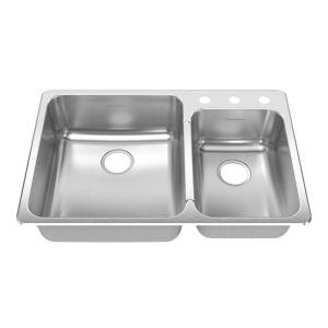 8.38'' L Double Bowl Metal Kitchen Sink, 3 Hole