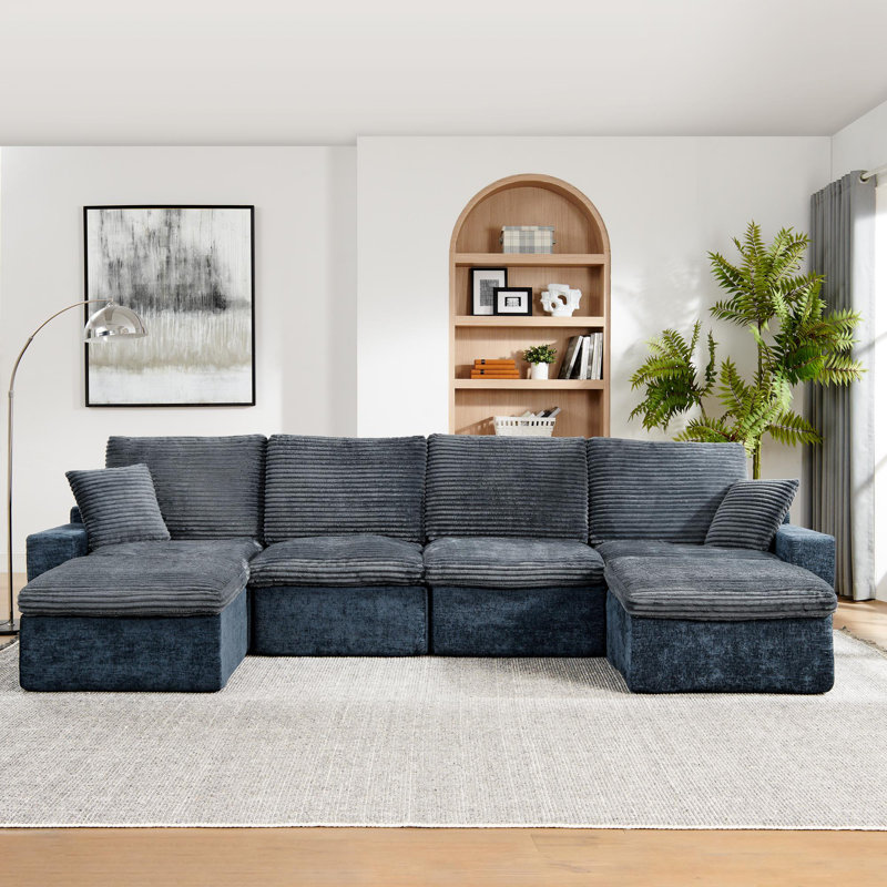 Canapé modulaire rembourré 6 pièces Rivulet, Velours côtelé gris