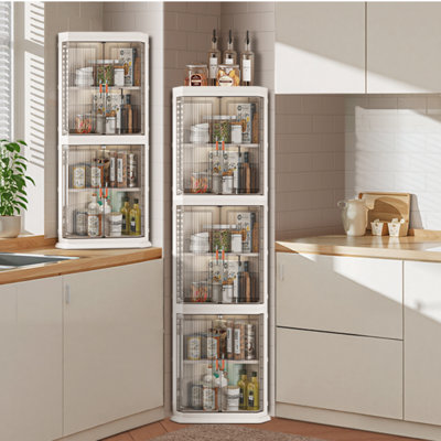 Armoire de rangement d'angle à 90 ° avec tablettes réglables et plastique PP imperméable, organisateur de coin pour les petits espaces