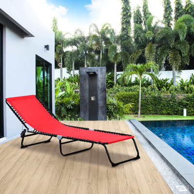 Chaise longue pliante Beach Sun. 4 dossier inclinable, filet respirant et siège élastique. Extérieur rouge 4 positions, avec coussin, support. Pour la piscine, la plage.