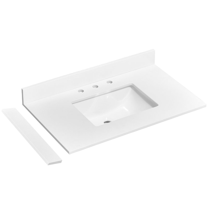 Plateau de meuble-lavabo simple 36 po en pierre de quartz avec lavabo - pour remplacement de meuble-lavabo, sans armoire