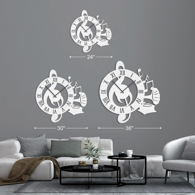 Grande horloge murale silencieuse en métal, L 36 po x H 36 po, Blanc