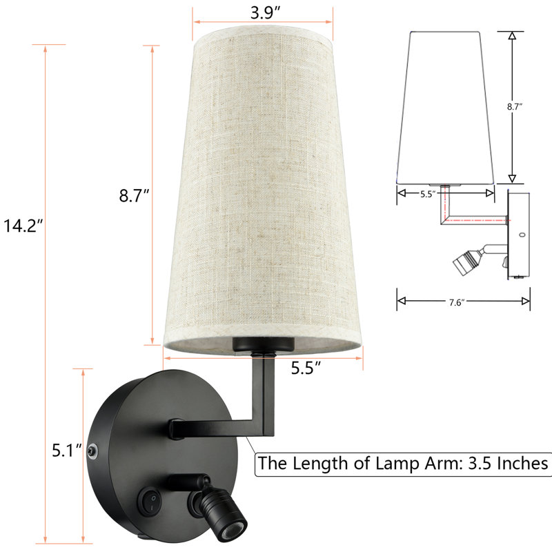 Jamiel LED Armed Sconce, Black, Beige
