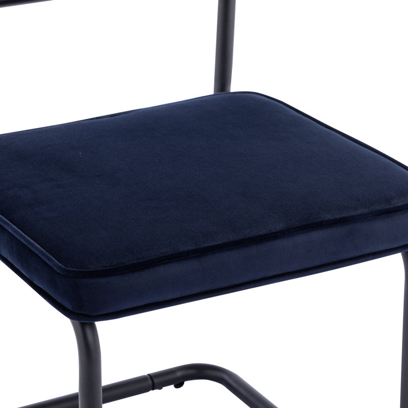Allain Modern Cantilever Dining Chairs with Rattan Backrest and Velvet Seat, Blue, Black