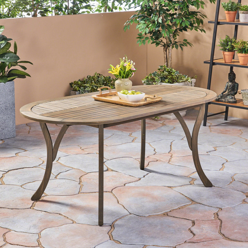 Table de 178 cm en bois pour les repas sur la terrasse - Superbe plateau gris au charme moderne