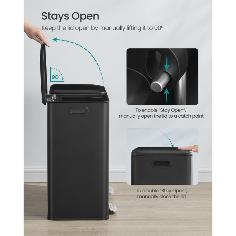 Kitchen Bin, 2 X 8 Gallon (2 X 30 L) Double Rubbish Bin For Waste And Recycling, With Soft-Close Lids, Removable Inner Buckets, Pedals, Steel, Ink Black