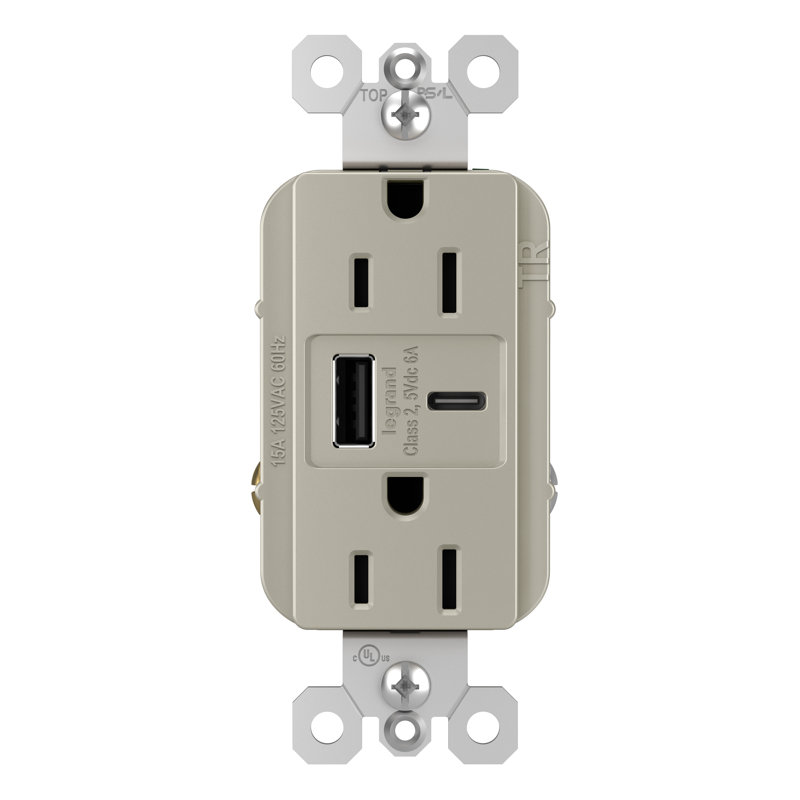 radiant 15A Tamper-Resistant with Ultra-Fast 6.0A USB Type A/C Outlet, Nickel