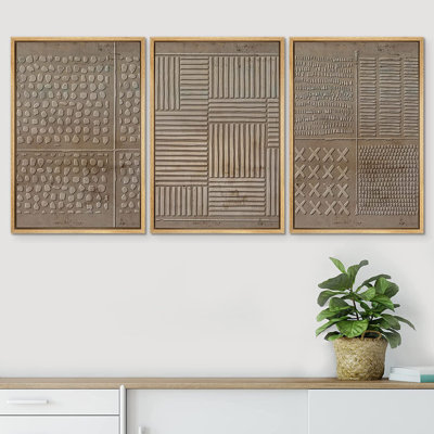 «Geometric Line No Texture Print», impression sur toile encadrée abstraite à 3 coups de peinture brune