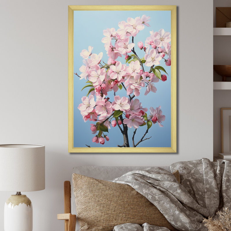 Apple Blossom Monochromatic Elegance X - Floral Canvas Print, H 32 po x l 24 po, Cadre doré à une seule photo
