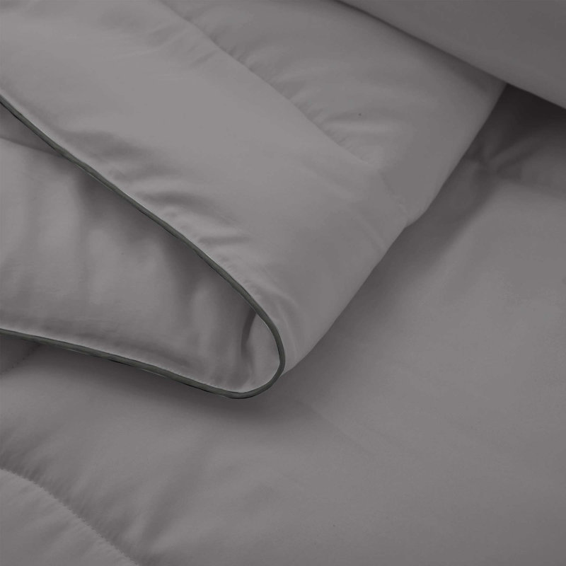 Ensemble d'édredon en microfibre 3 pièces , Édredon simple + 1 taie d'oreiller standard, Gris clair