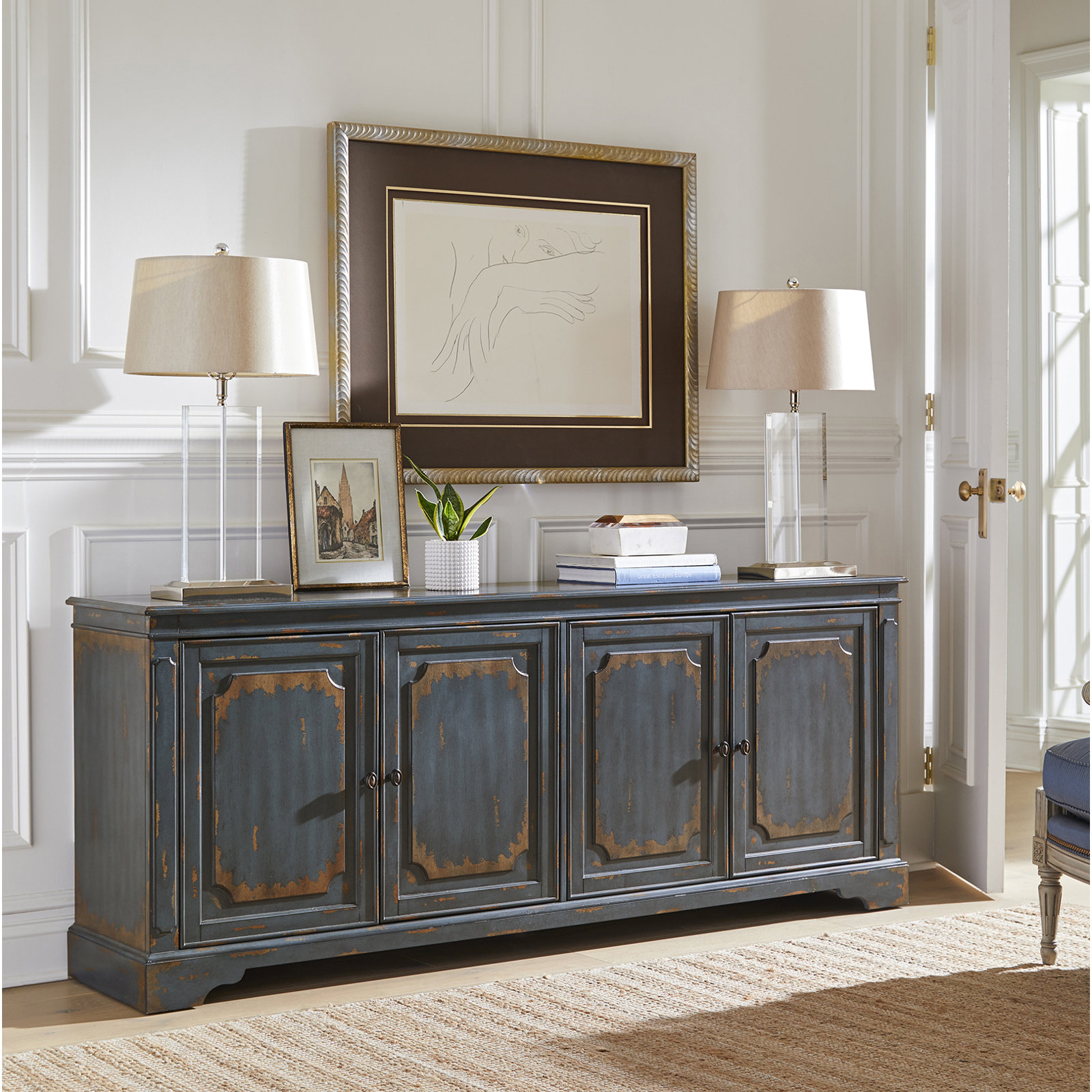 Dalgard TV Stand, Blue, 32"H x 72"W x 16"D