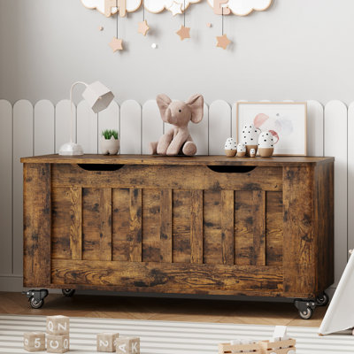 Storage Chest – Wooden Blanket Chest With 4 Wheels, 39.4" Storage Bench Featuring 2 Safety Hinges And Round Corners, Supports Up To 350 Lbs, Ideal Storage Trunk For Entryway, Living Room, And Bedroom, Rustic Brown