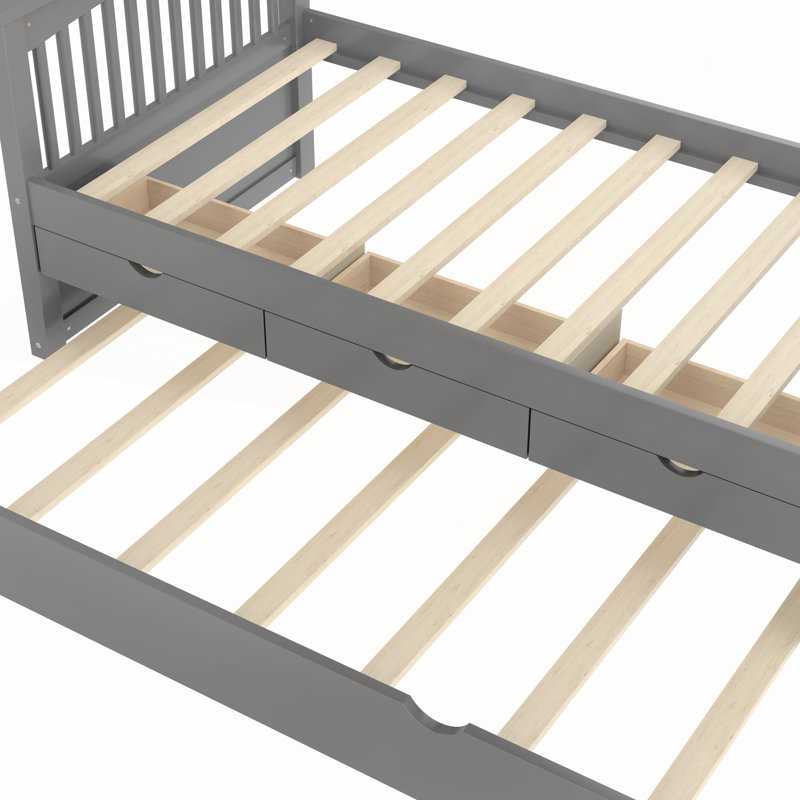 Lit plateforme simple / lit de jour en bois massif avec tiroirs et lit gigogne, gris