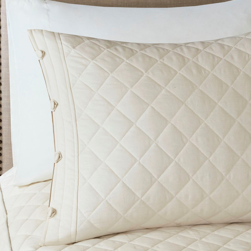 Couvre-lit réversible kaki, très grand, coton avec garniture boutonnée et taie d'oreiller
