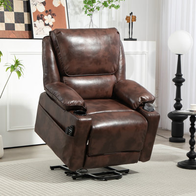 Power Lift Recliner Chair Sofa with Vibration Massage and Heat, Faux Leather Wide Lift Chair for Elderly, Overstuffed Reclining Chair with Remote Cont