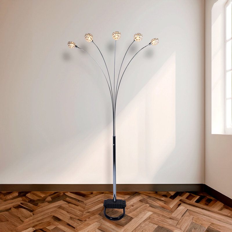 1Pc Modern Design Classic Luxury Sleek Multi-Head Floor Lamp Half Moon Radiant Crystal-Encrusted Sleek Metallic Stems Living Room