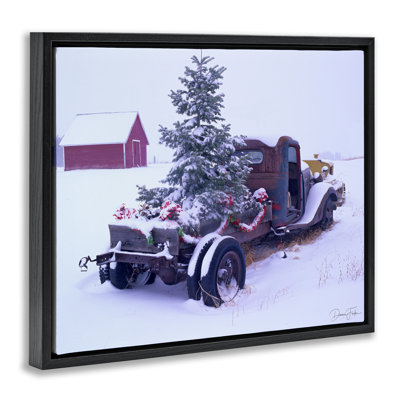 Christmas Tree Truck Grey Framed Floater Canvas Wall Art by Dennis Frates