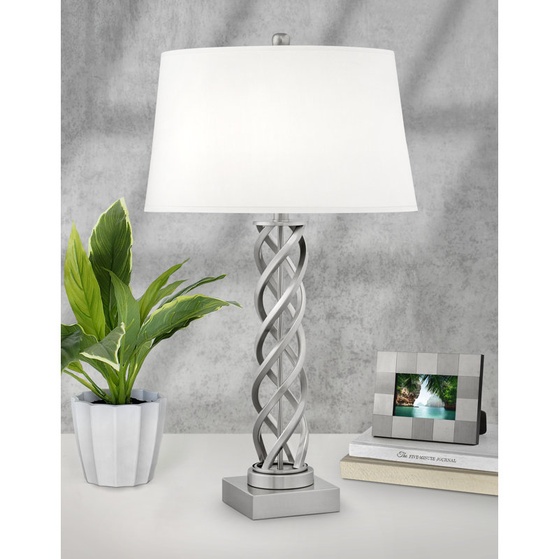 Ensemble de lampe de table 32 "Taranto, Acier brossé, Blanc
