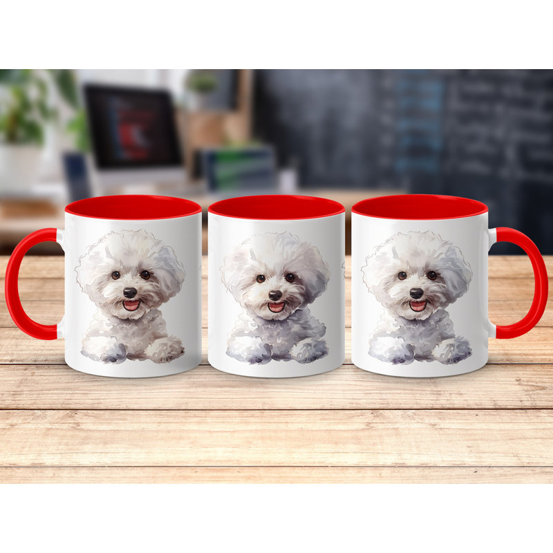 11oz Watercolour Bichon Frise Dog Coffee Mug, Red, 2