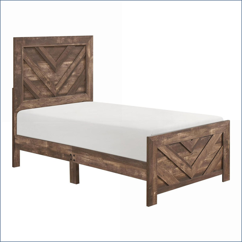 Lit simple à panneau simple contemporain - meubles de chambre à coucher rustiques en faux bois plaqué brun, lit dans une boîte