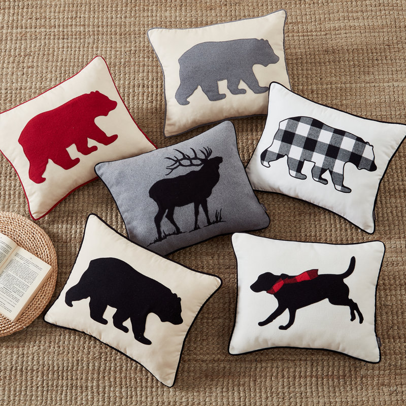 Charcoal Elk Embroidered Rectangular Throw Pillow