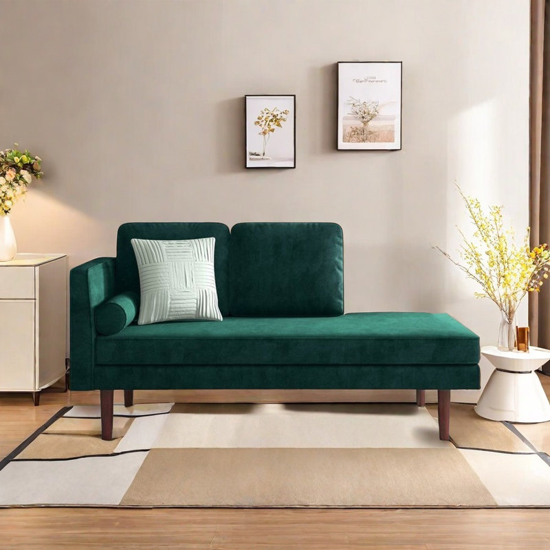 Chaise longue en tissu avec structure en bois massif, Orienté à gauche (vu de face), Vert