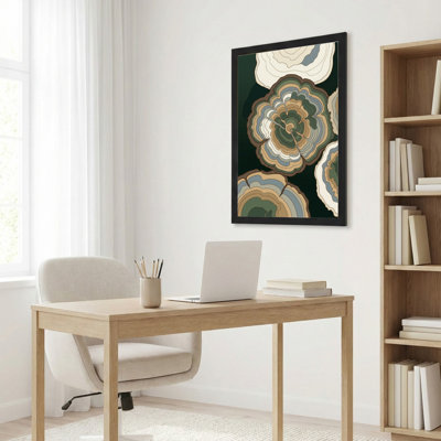 Art mural sur toile noir encadré en bois pour le salon, la chambre à coucher, le bureau ou le vestibule - décoration murale décorative avec motif floral superposé