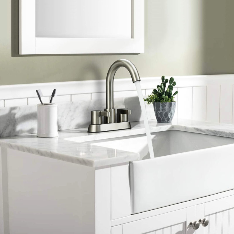 Robinet de lavabo pour salle de bain à 2 poignées, nickel brossé, 4 po, à corrosion, idéal pour une grande capacité de débit