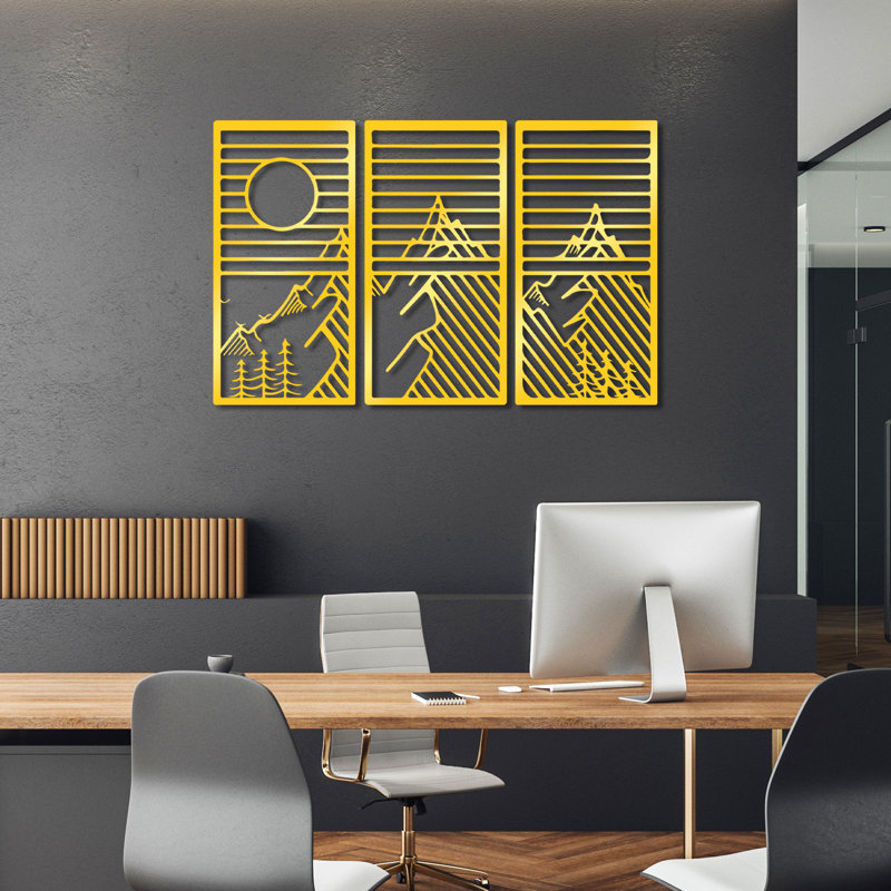 Elegant Metal Wall Art Decor (3 Pieces), Gold Finish, 31.5 x 15.7 inches | Durable Metal Body, Thickness: 0.06 inches | Perfect for Living Room, Bedroom, or Office | Stylish & Modern Home Accessory