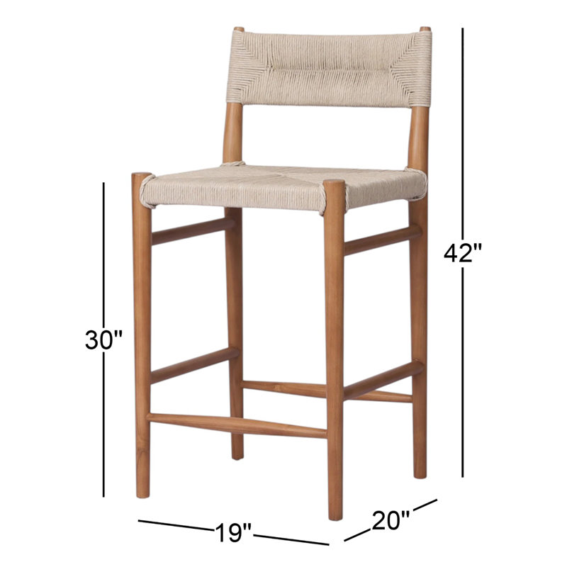 Outdoor Teak Bar Stool, 30", Natural Teak, Light Brown