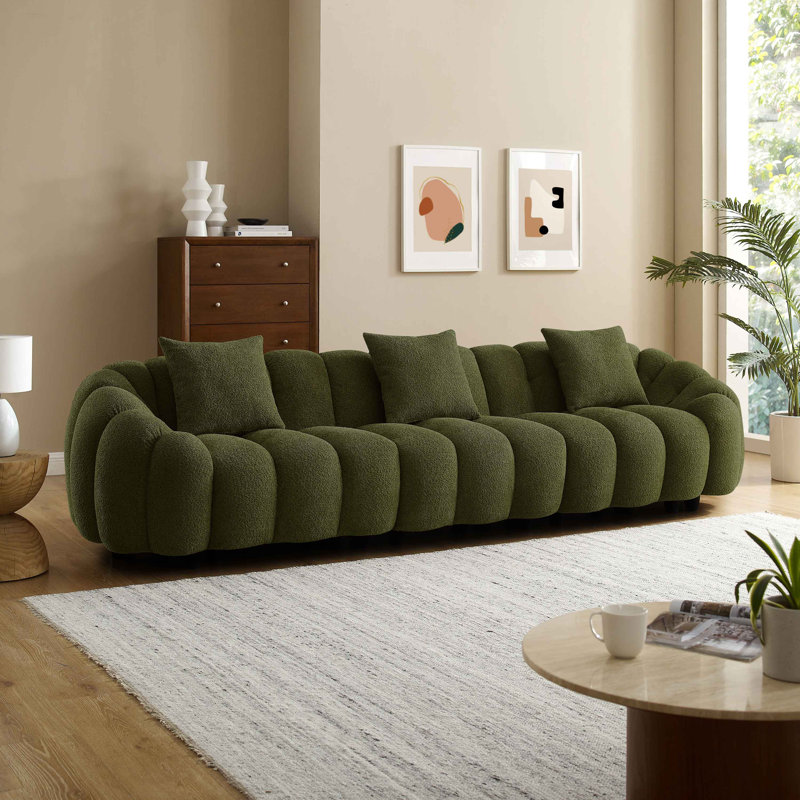 Winnie Round Arms Modular Sofa, 4, Olive Boucle