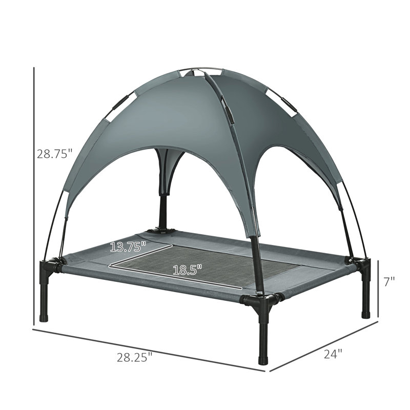 Lit de bébé gris 30 po avec auvent de protection - Surélevé, respirant pour animaux de compagnie de taille moyenne