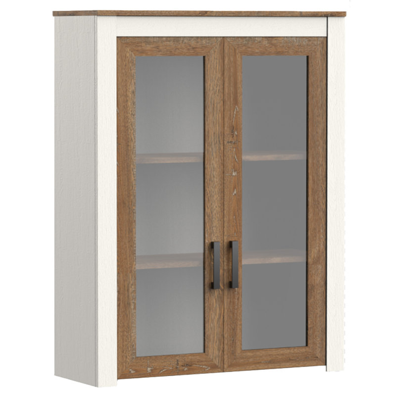 Bibliothèque moderne à 3 colonnes avec portes en verre, chêne blanc Modern Farmhosue, Chêne blanc