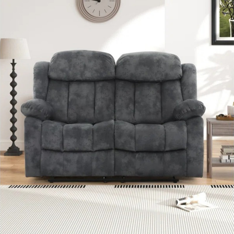 Ensemble de 2 canapés inclinables manuels en microfibre de 62 po de largeur, Gris foncé