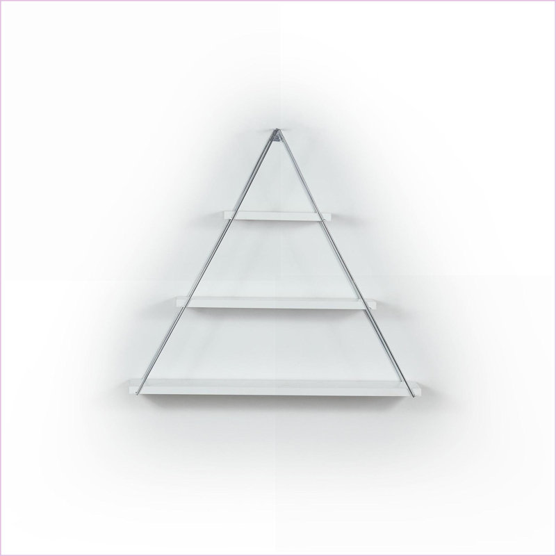 Tablette flottante | Étagère triangulaire murale en métal rustique | Blanc / argent chromé | Blanc | Chrome argenté