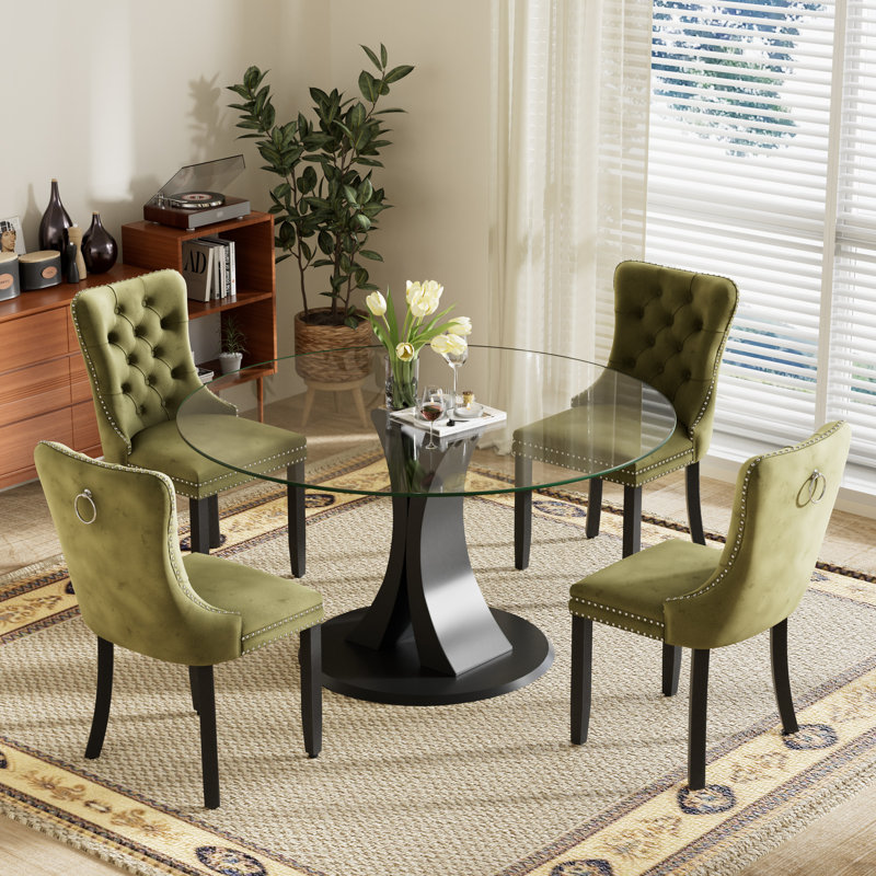 Ensemble de salle à manger 4 pièces, H 29,5 po x l 39,7 po x P 39,7 po, Clair, Vert olive