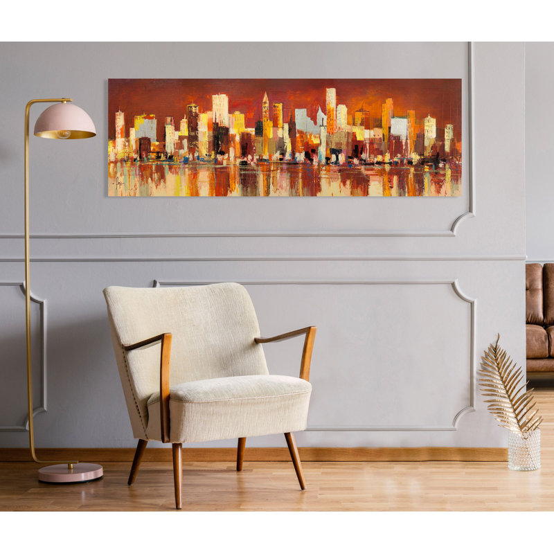 Manhattan Sunset by Luigi Florio - Wrapped Canvas Painting, 40cm H x 120cm W x 4cm D